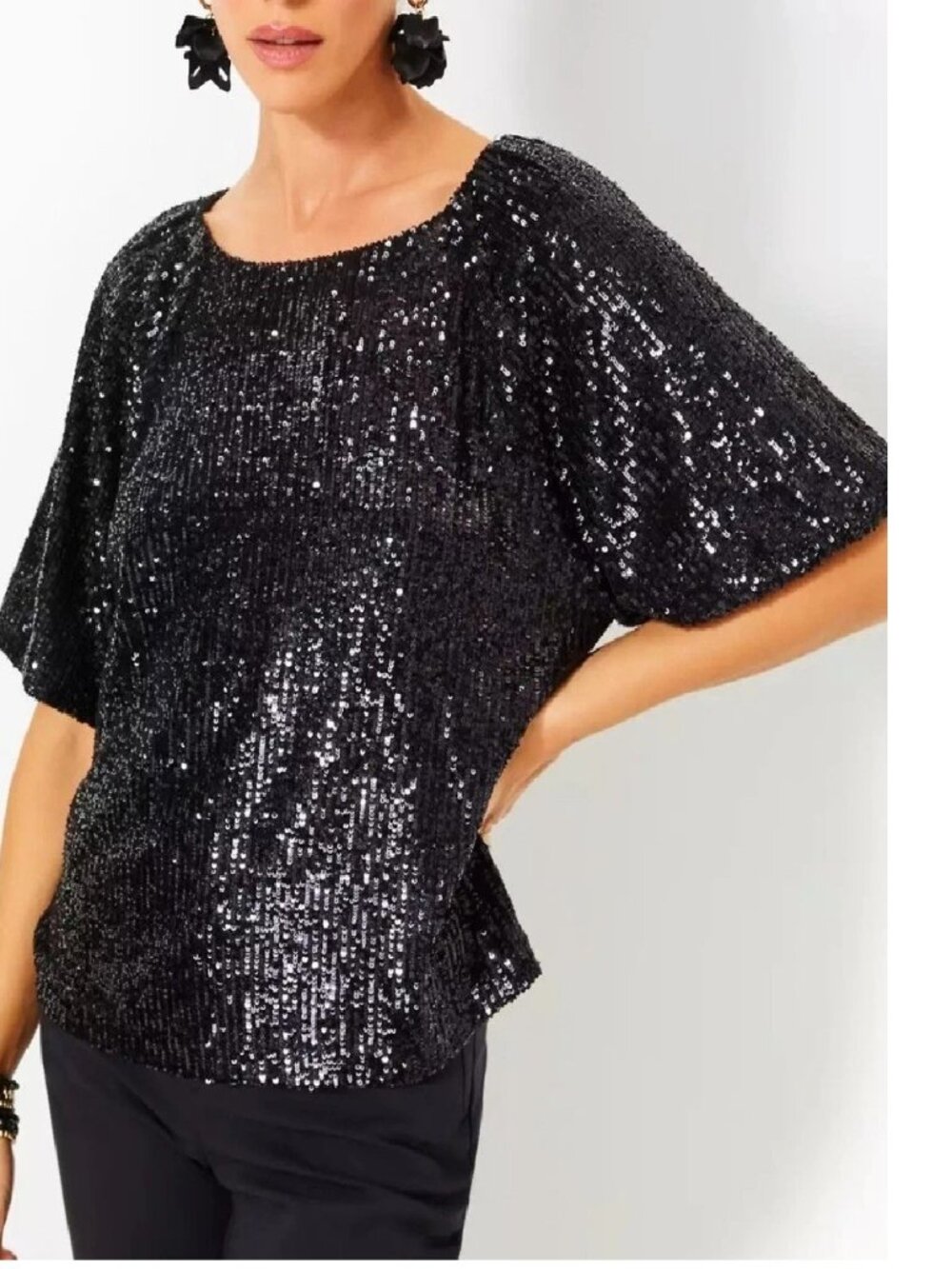 NWT Lilly Pulitzer Cressida Black Sequin Top Treasure Box Party New Years sz L